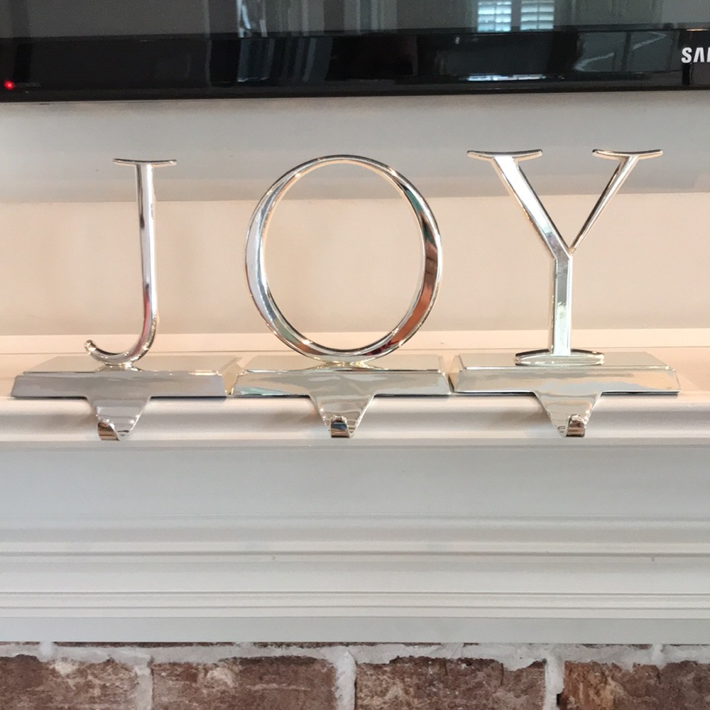 Pottery Barn “JOY” Stocking Holders. Silver finish.